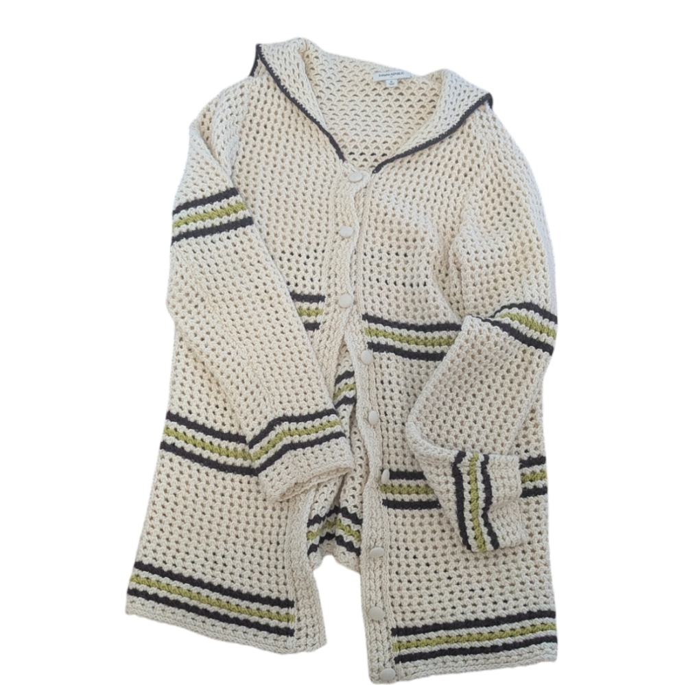 Banana Republic Factory Crochet Knit Sailor Collar Cardigan XL